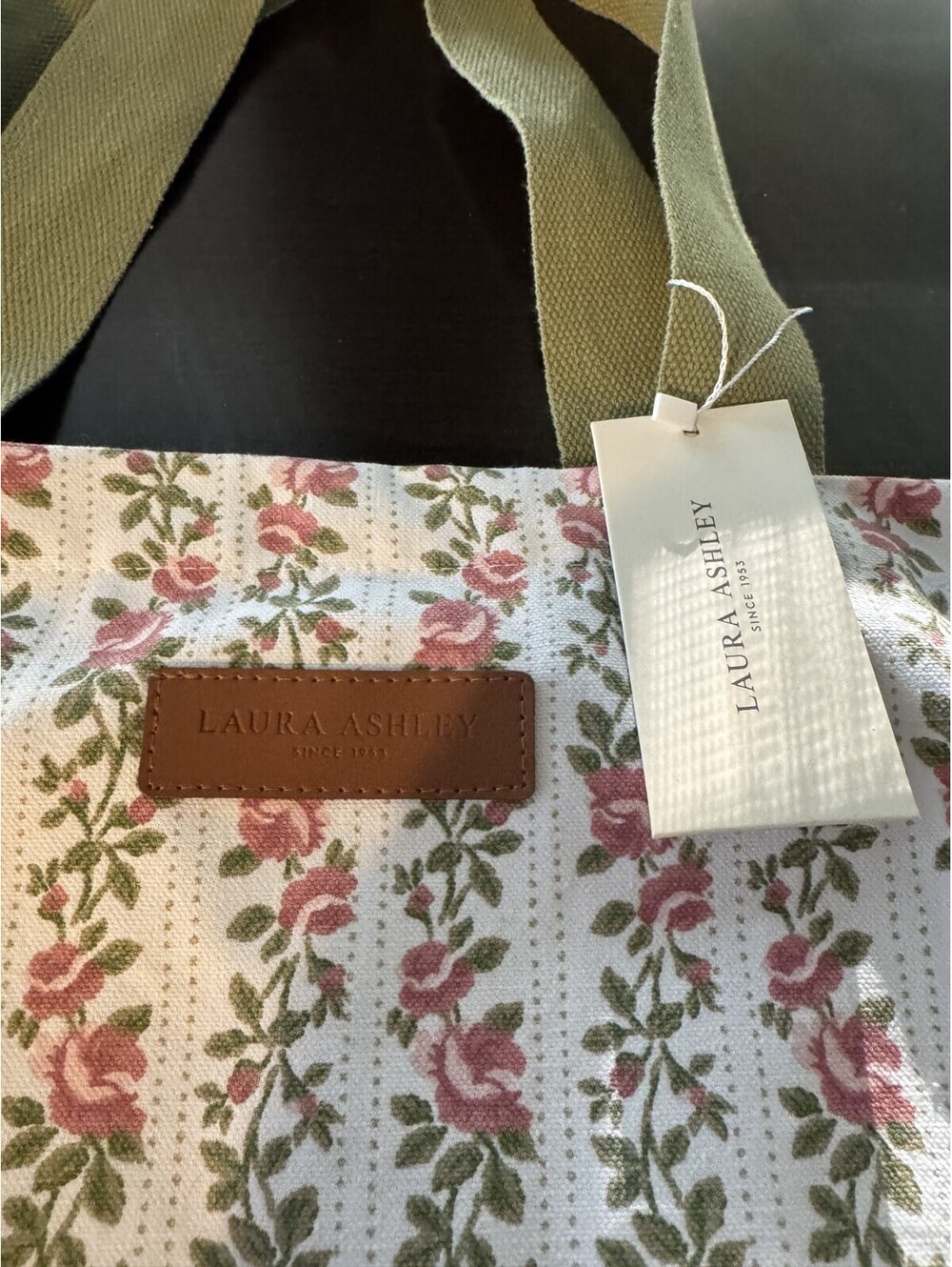 Laura Ashley Rose Lattice Floral Canvas Tote Bag Pink Roses Cottagecore NWT - Picture 2 of 7